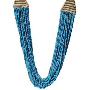 Boho Southwest Handmade Turquoise Seed Bead Necklace Multi-Strand Crochet Clasp